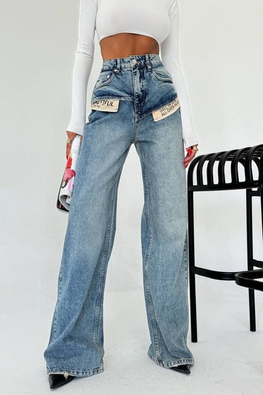 Cool High Waist Slimming Straight Wide Leg Jeans Blue / S