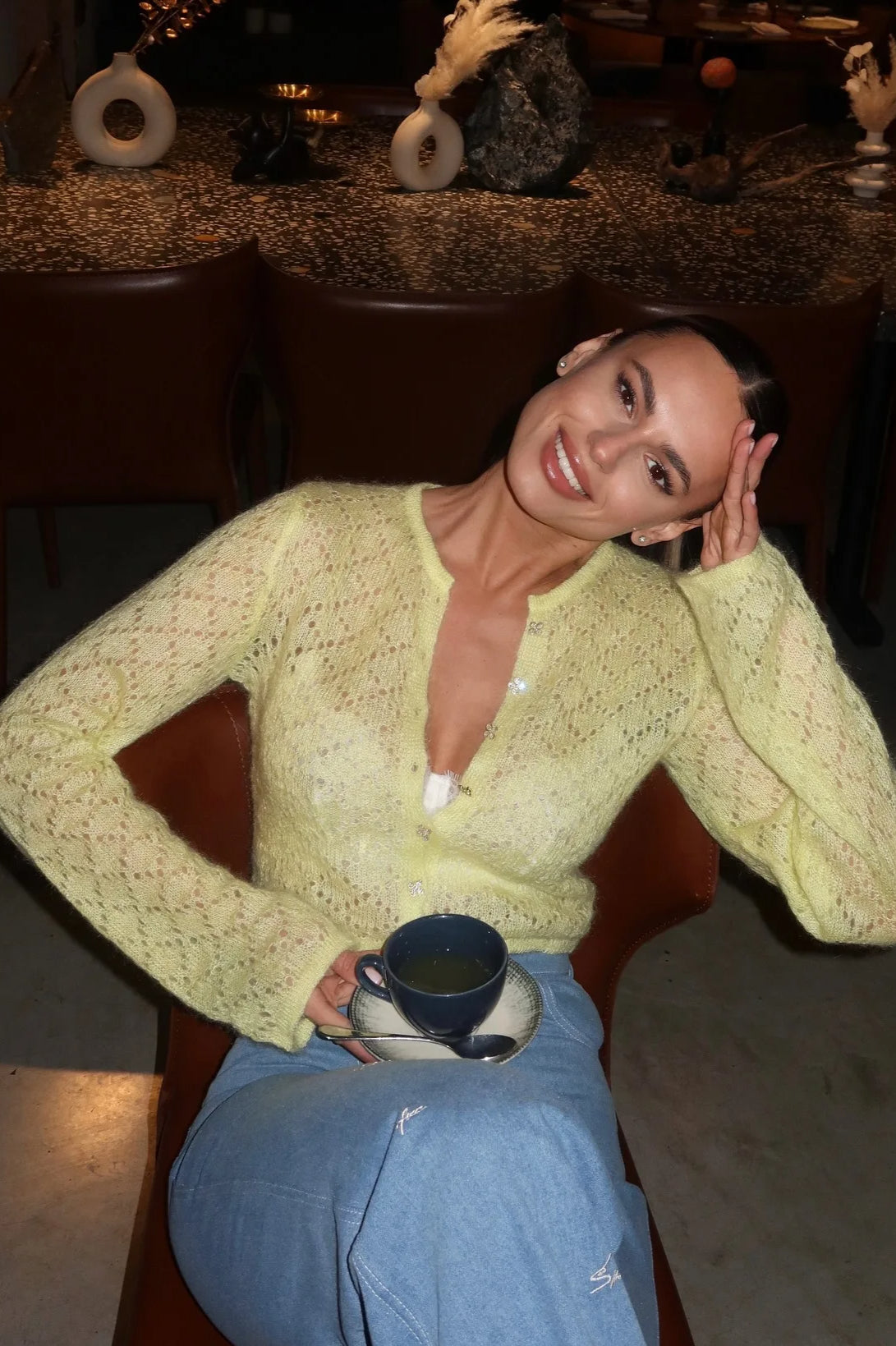 Slim Hollow Long Sleeve Single Breasted Cardigan