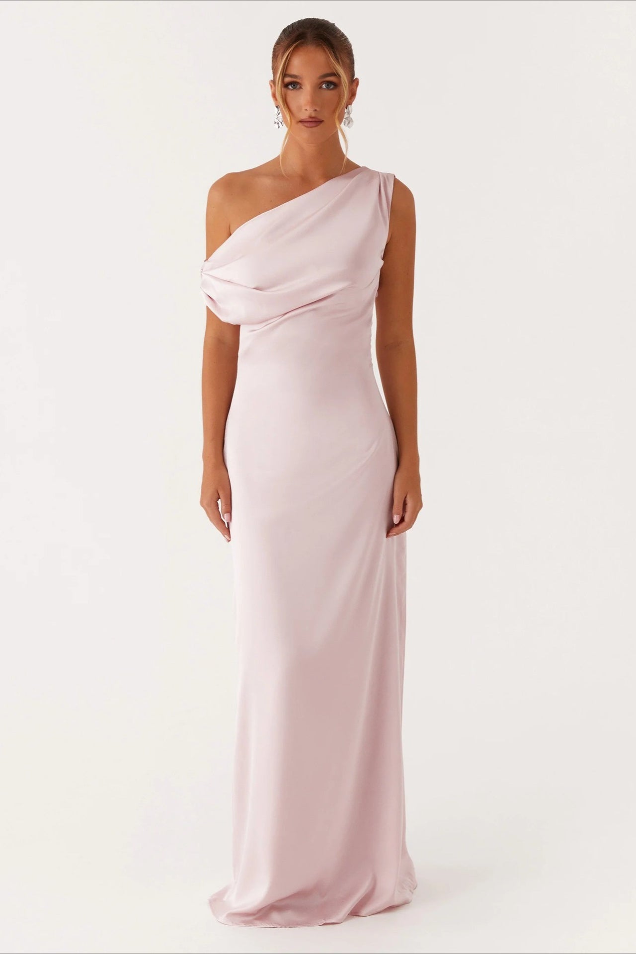 Solid Asymmetric Neckline Formal Dress