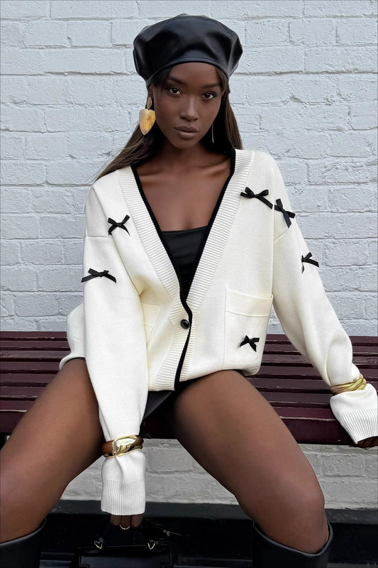 Bow Detail V-Neck Cardigan