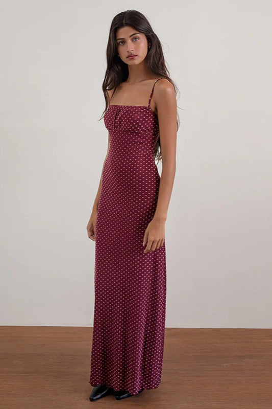 Robe longue sexy dos nu à pois