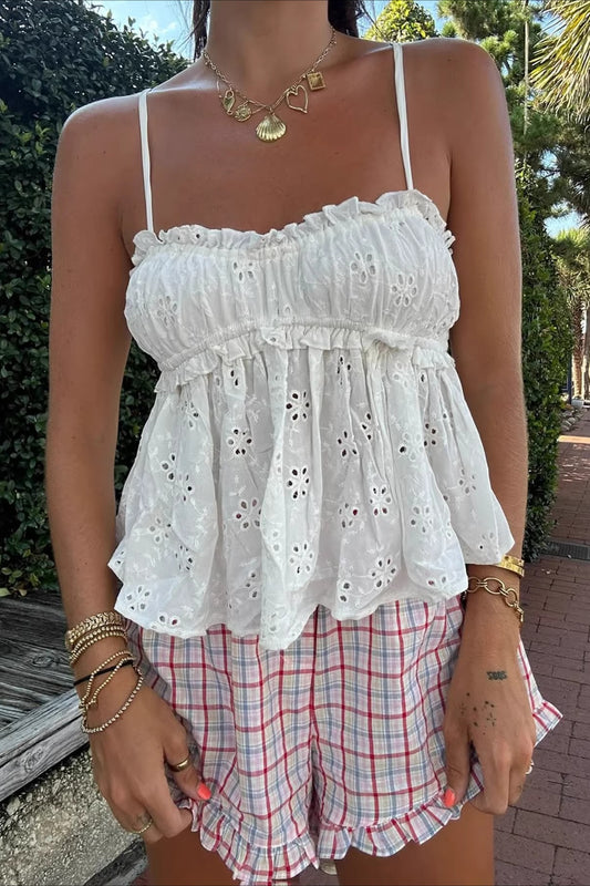 Embroidery Ruched Lace Cami Top