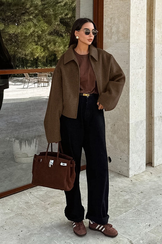 Veste décontractée courte en mélange de laine