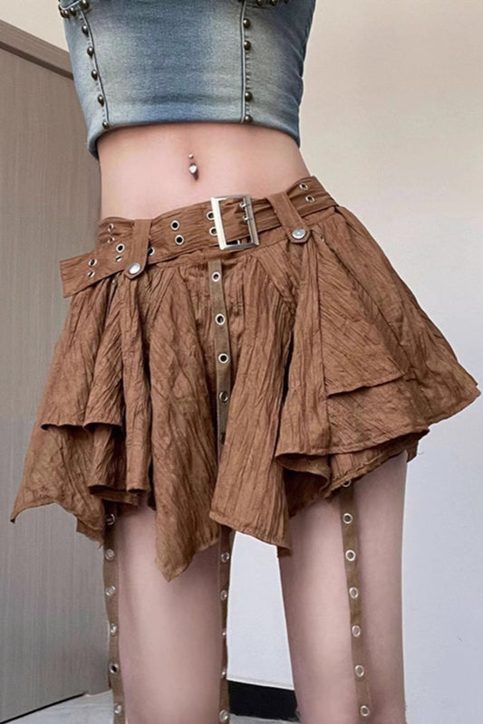 Wasteland Vintage Belt Asymmetrical Mini Skirt