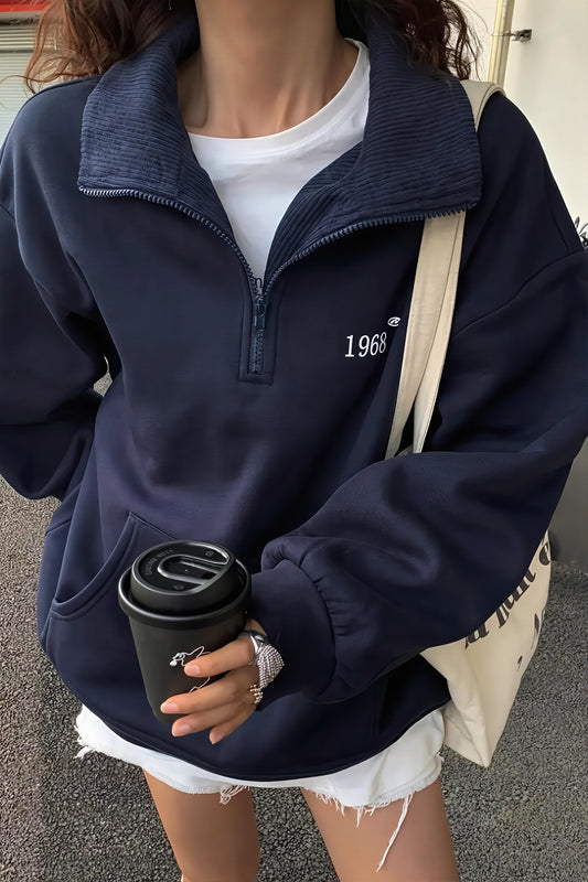 Number Print Half Zip Longline Sweatshirt