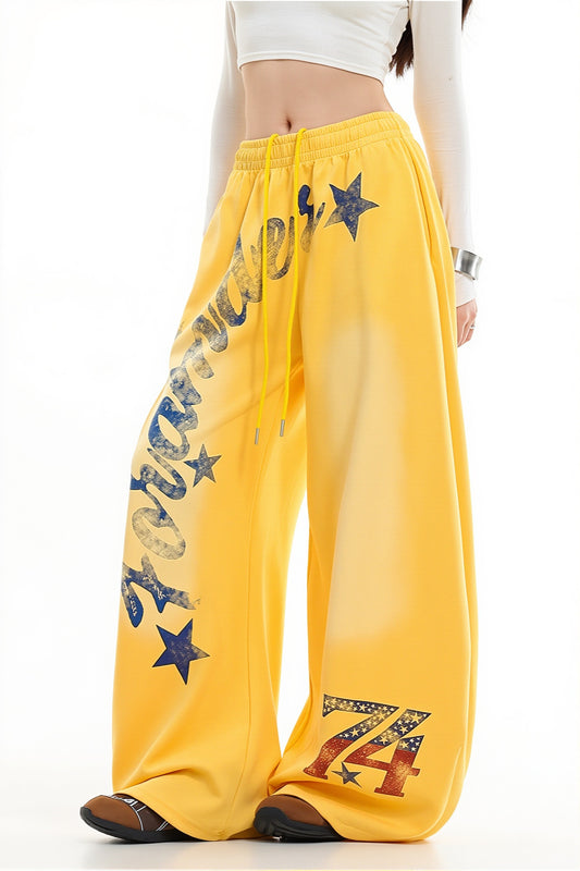 Graphic Star Drawstring Wide Leg Pants