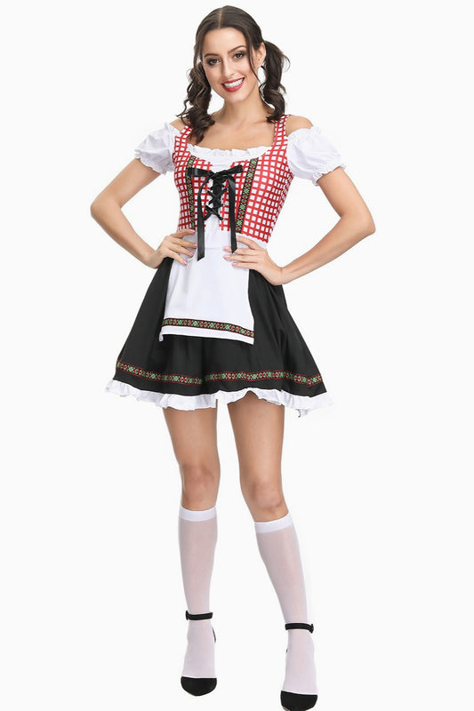Red Plaid Oktoberfest Maid Costume Dress
