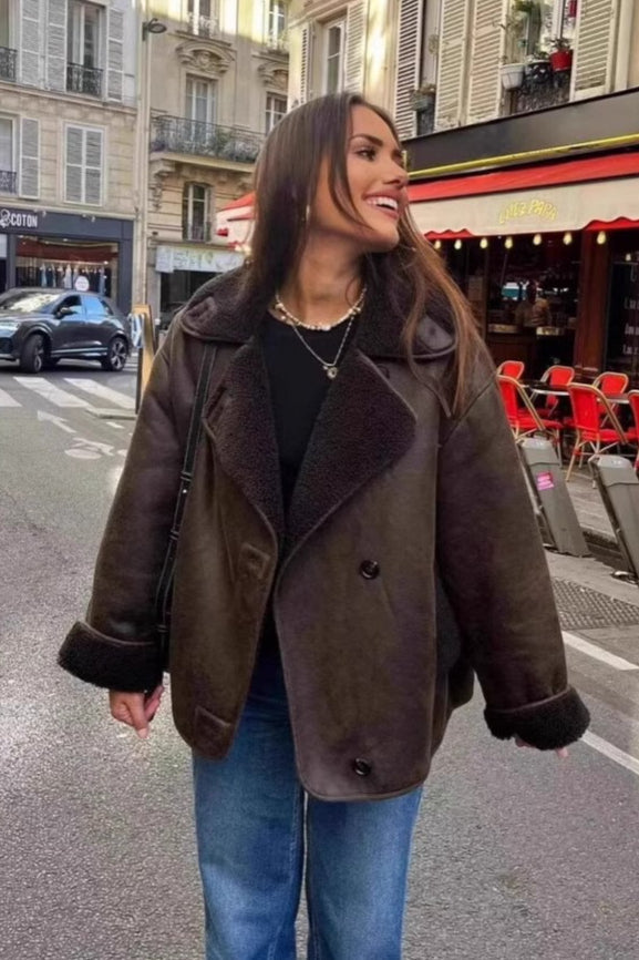 Faux Shearling Lined Loose Jacket