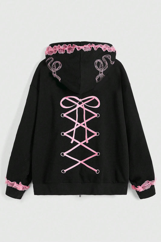 Embroidered Abstract Zip Hoodie