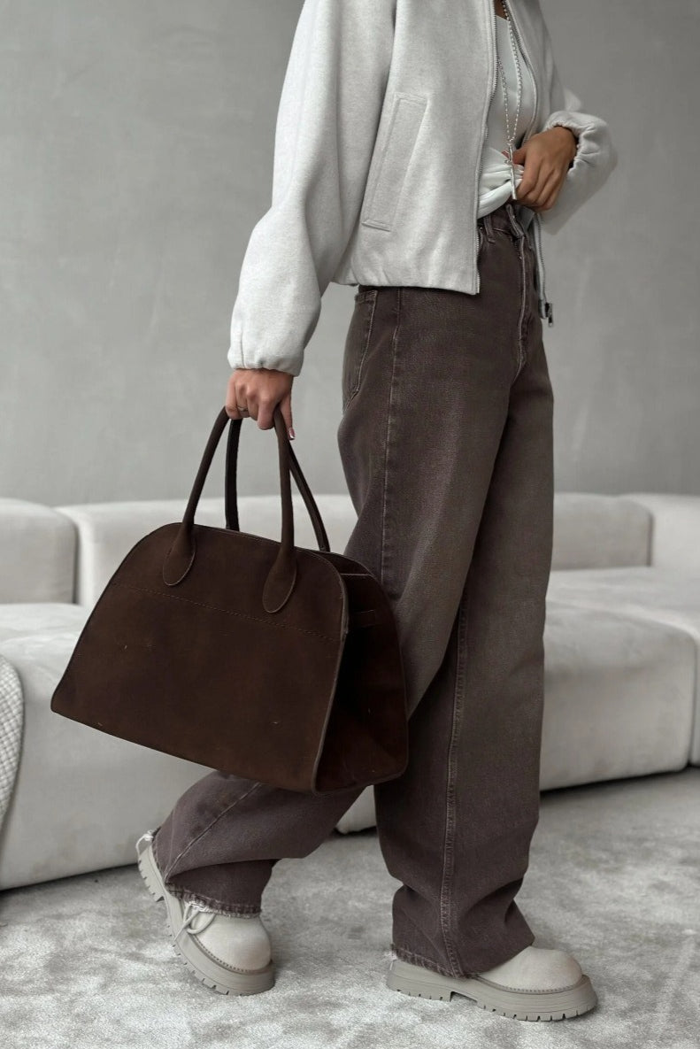 High Waisted Brown Straight Leg Jeans