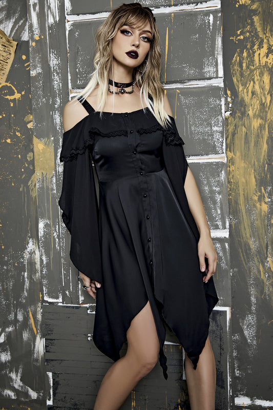 Robe gothique Bardot à bretelles