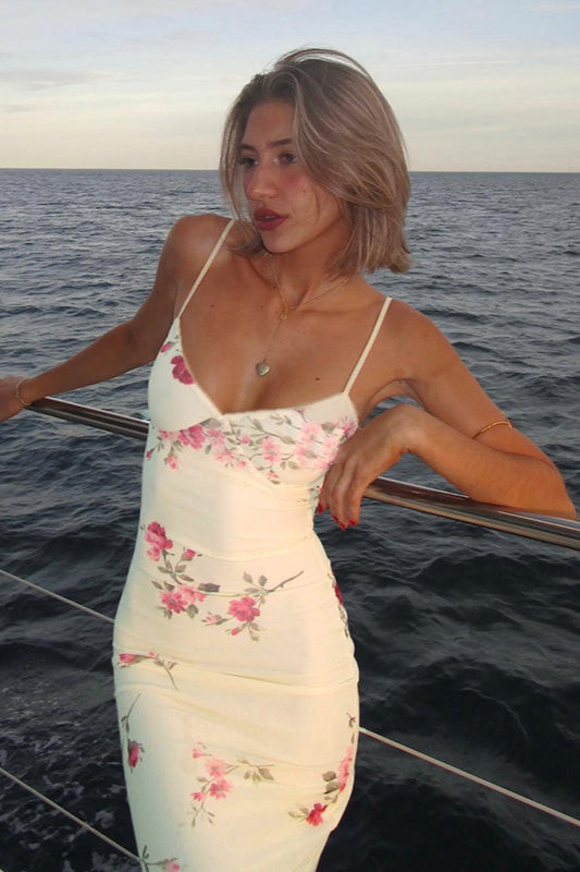 Robe longue à bretelles réglables et imprimé floral