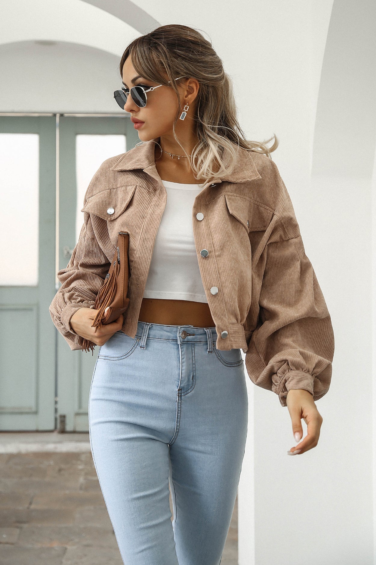 Button Up Corduroy Short Jacket