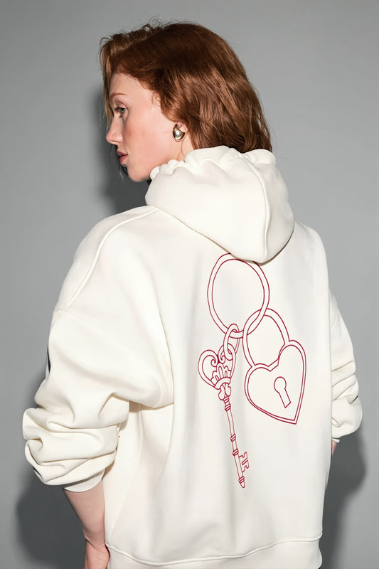 Heart Lock Graphic Oversized Pullover Hoodie