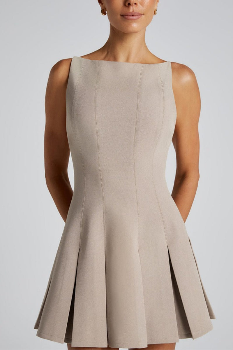 Solid Color Wide Hem Sleeveless Cocktail Dress