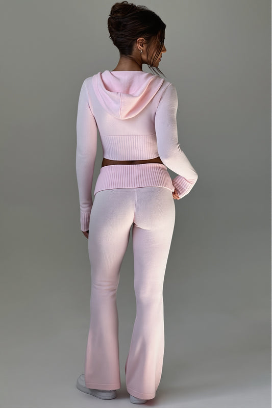 Cropped Zip Hoodie Flare Pants Set