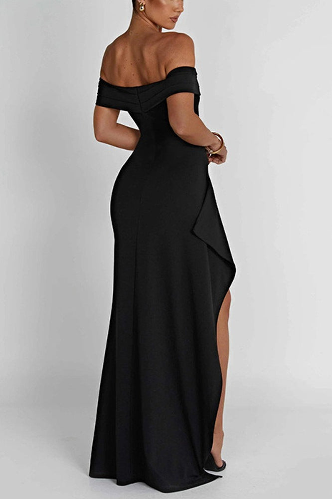 Off Shoulder Slit Party Formal Dress