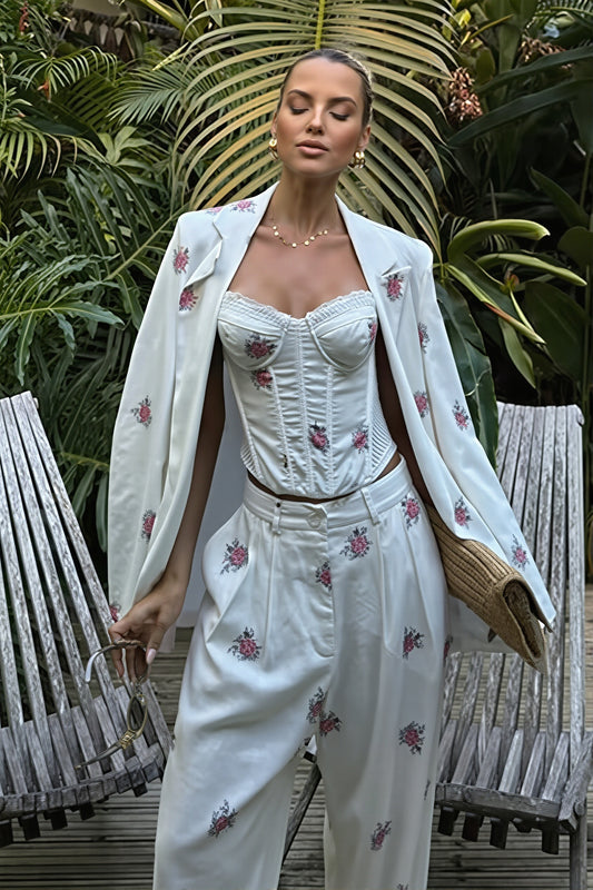 Floral Blazer Cami and Wide Leg Pants Set