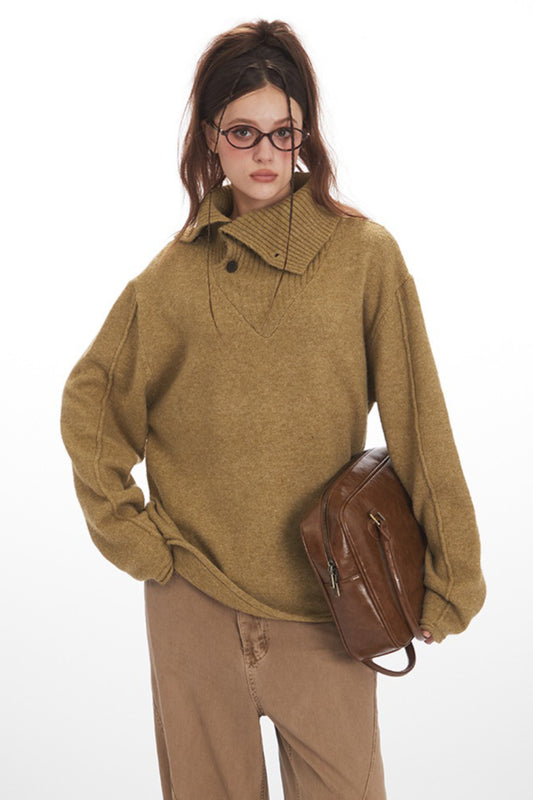 Pull ample vintage confortable à col haut