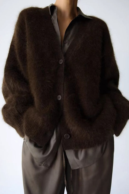 Plush V Neck Oversized Knit Cardigan