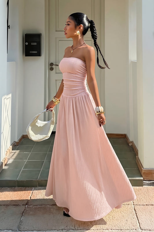 Strapless Ruched A-Line Maxi Dress