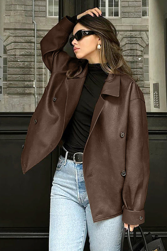 Manteau blazer en cuir marron vintage