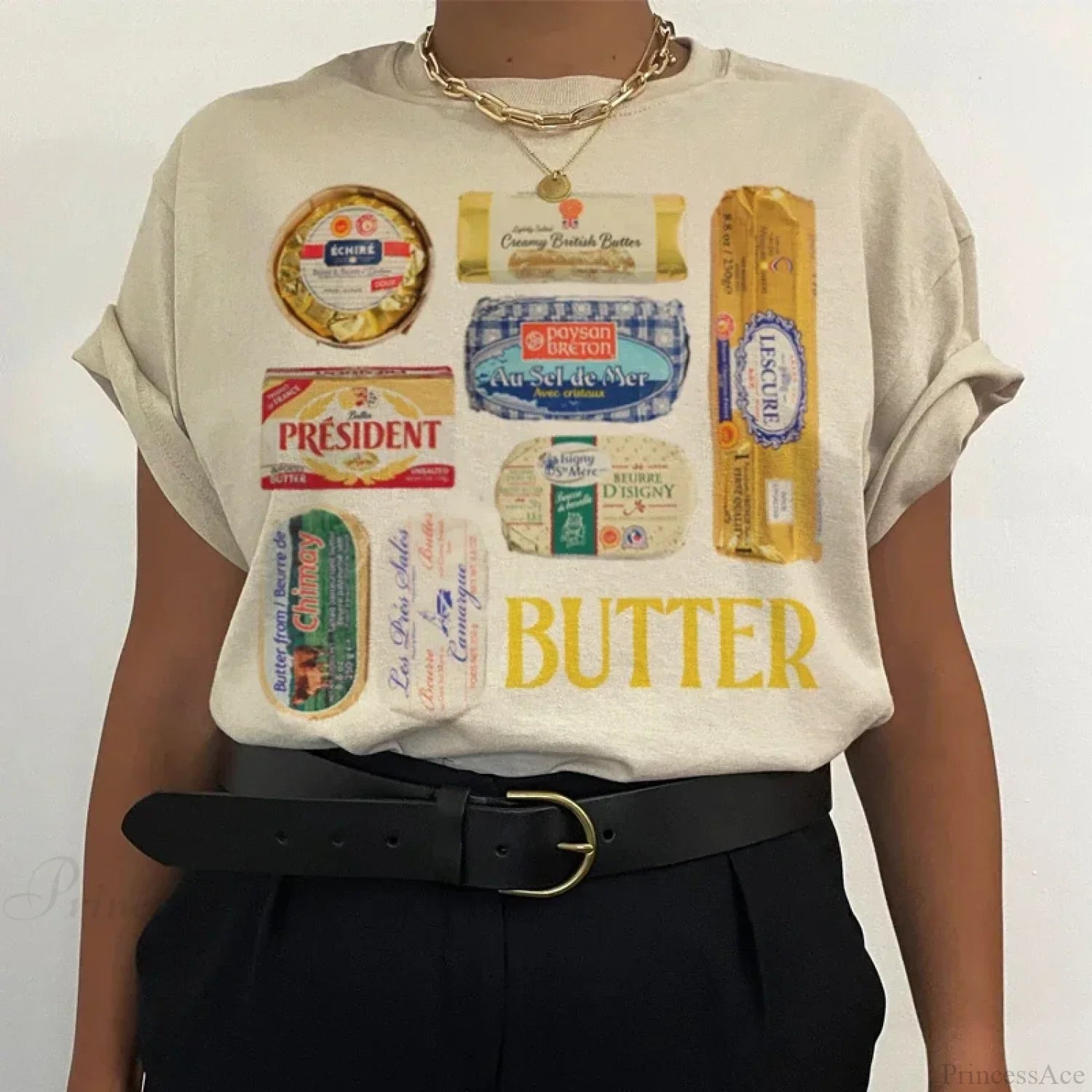 90s Butter Funny Foodie T-shirt Khaki / S t-shirt-250223
