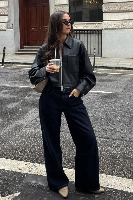 Loose Fit Matte Leather Short Jacket coats