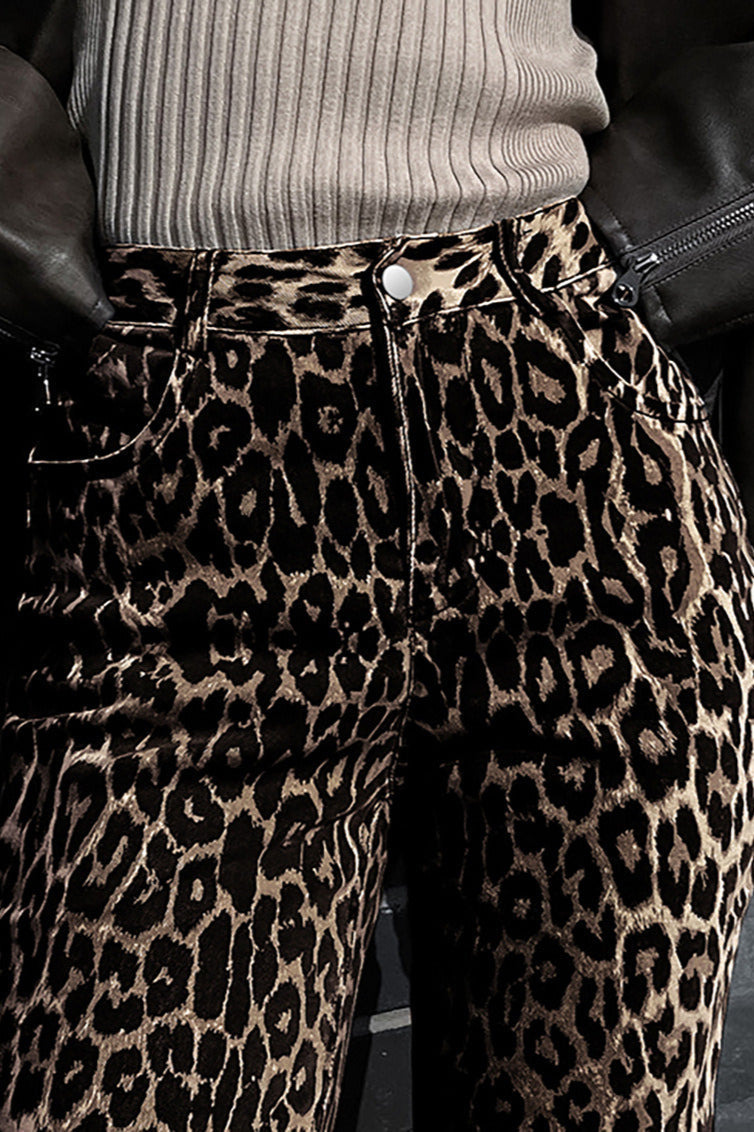 Casual Pure Cotton Leopard Print Wide Leg Pants