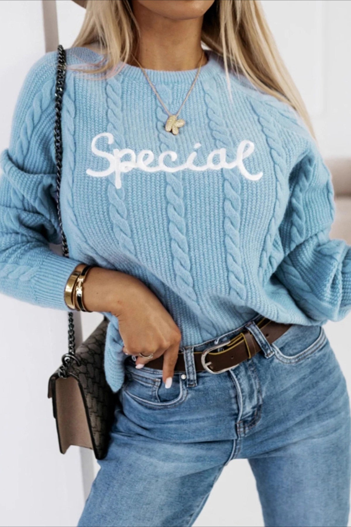 Letter Embroidered Knit Pullover Sweater