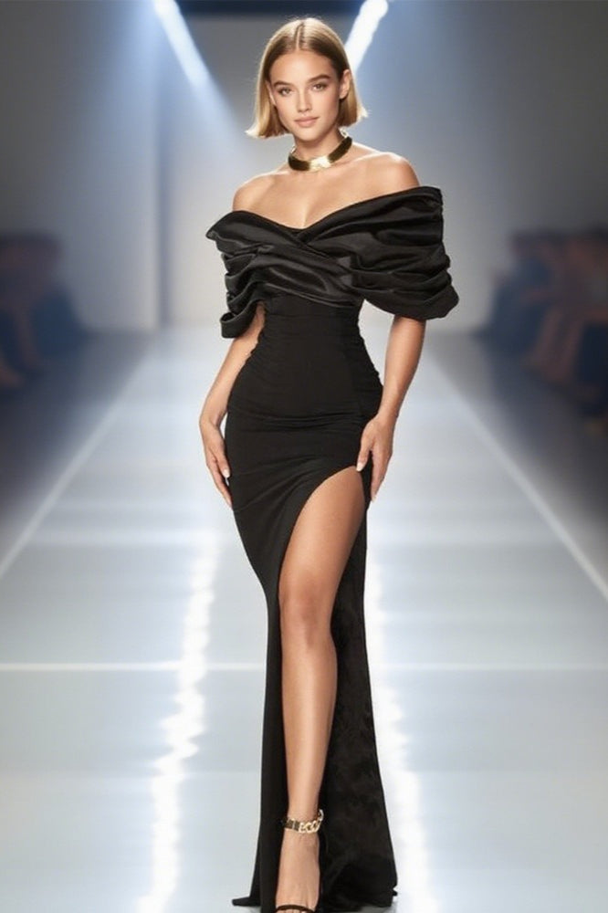 Ruched Bustier Bodycon Formal Dress S / Black