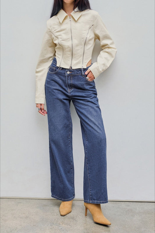 Straight Relaxed Asymmetrical Button Jeans Blue / XS
