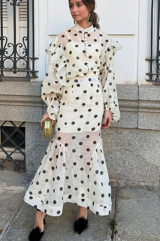 Ensemble deux pièces à manches lanternes et pois