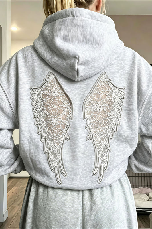 Lace Wing Back Cropped Zip Up Hoodie