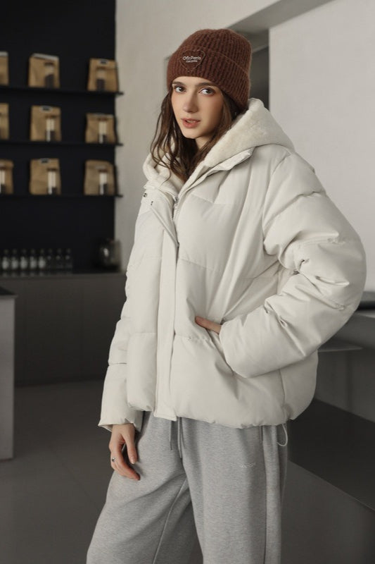 Faux Fur Panel Cropped Puffer Jacket