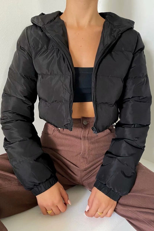 Short Hooded Quilted Puffer Jacket S / Black