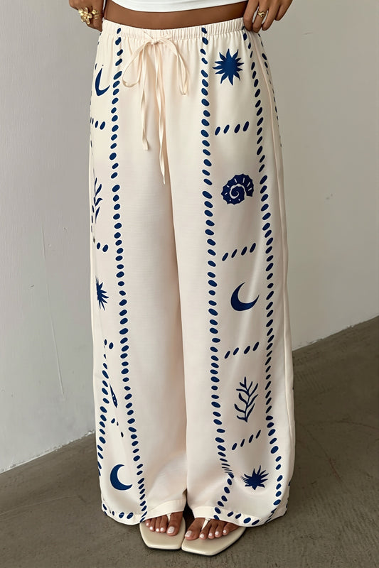 Printed Drawstring Wide Leg Pants