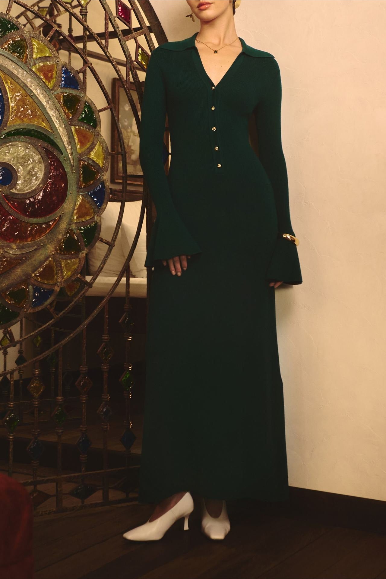 Elegant Collared Knit Sweater Dress