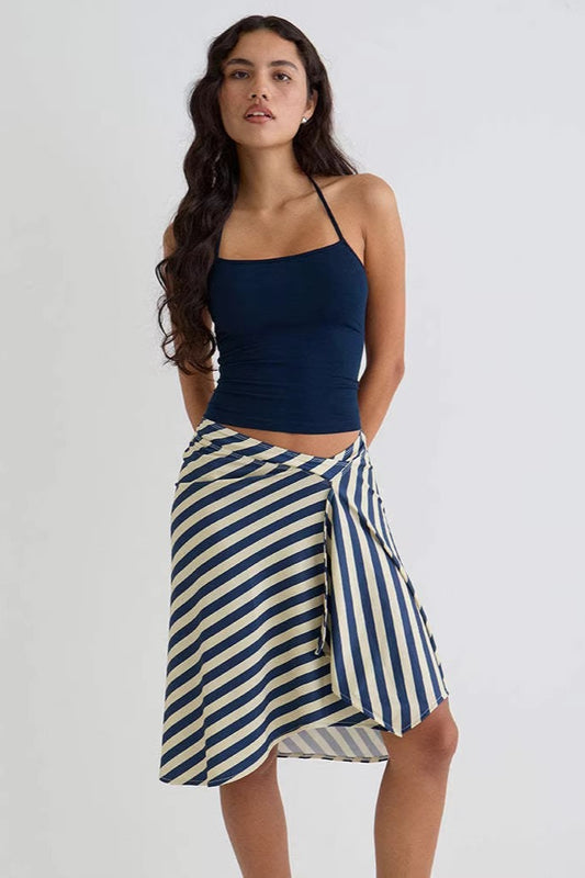 Plaid Asymmetric Midi Skirt