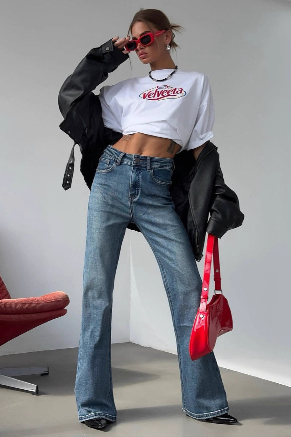 Retro Washed High Waist Slim Flare Jeans