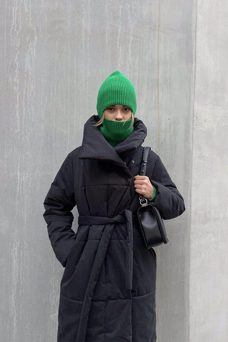 Long Stand Collar Relaxed Quilted Puffer Jacket S / Black