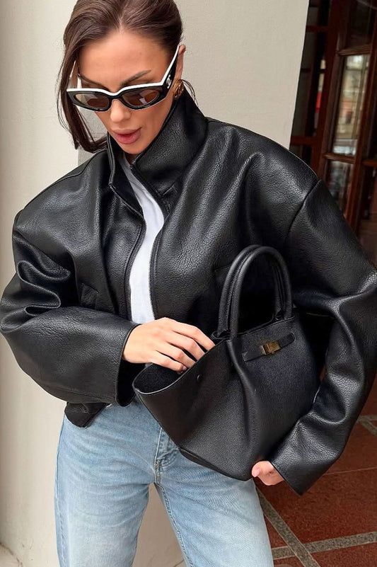Veste élégante en cuir PU noir