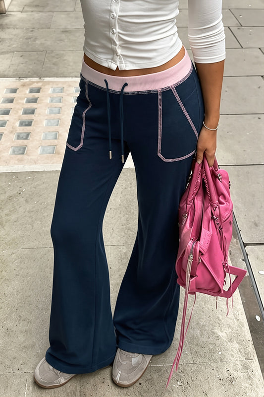 Contrast Drawstring Slim Knit Casual Pants