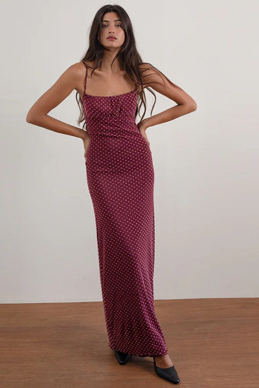 Robe longue sexy dos nu à pois