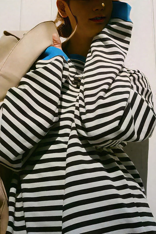Striped Drop Shoulder Longline Sweatshirt