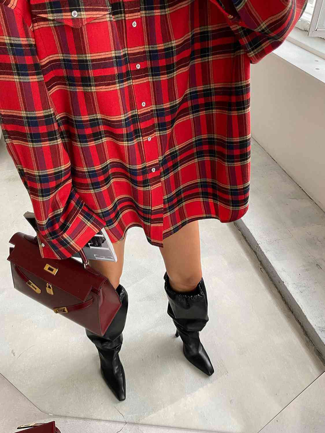 Plaid Blouse Drop With Shoulder Clothes