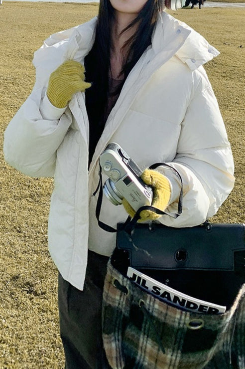 Cropped Plush Lined Oversized Puffer Jacket