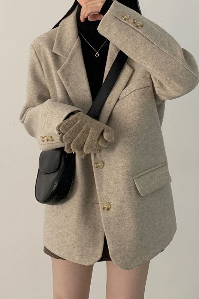 Wool Blend Oversized Longline Blazer