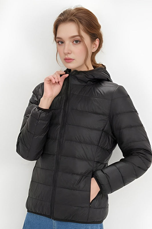 Lightweight Slim Fit Hooded Puffer Jacket S / Black