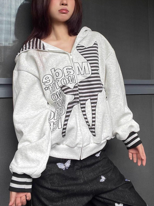 Sweat à capuche patchwork cerf vintage